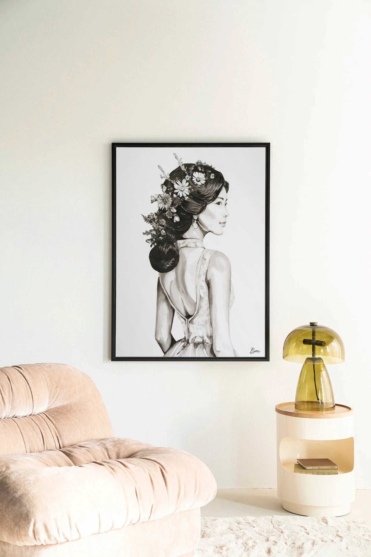 Lady With Blossom - Moderne Wanddecoratie | Artprint, Glass Art, Wandkleed by Urban Cotton