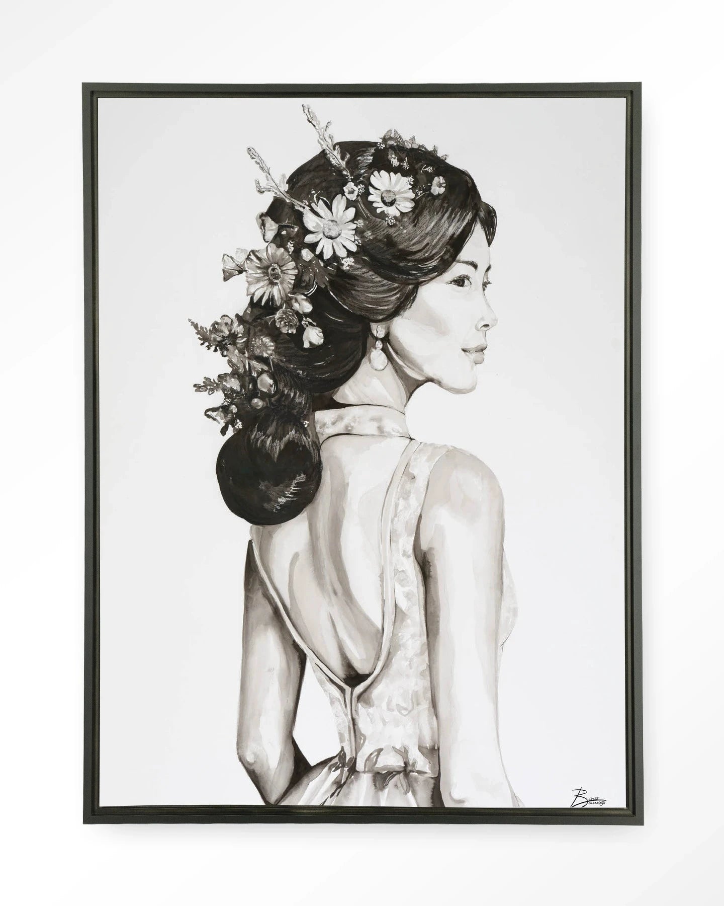 Lady With Blossom - Moderne Wanddecoratie | Artprint, Glass Art, Wandkleed by Urban Cotton