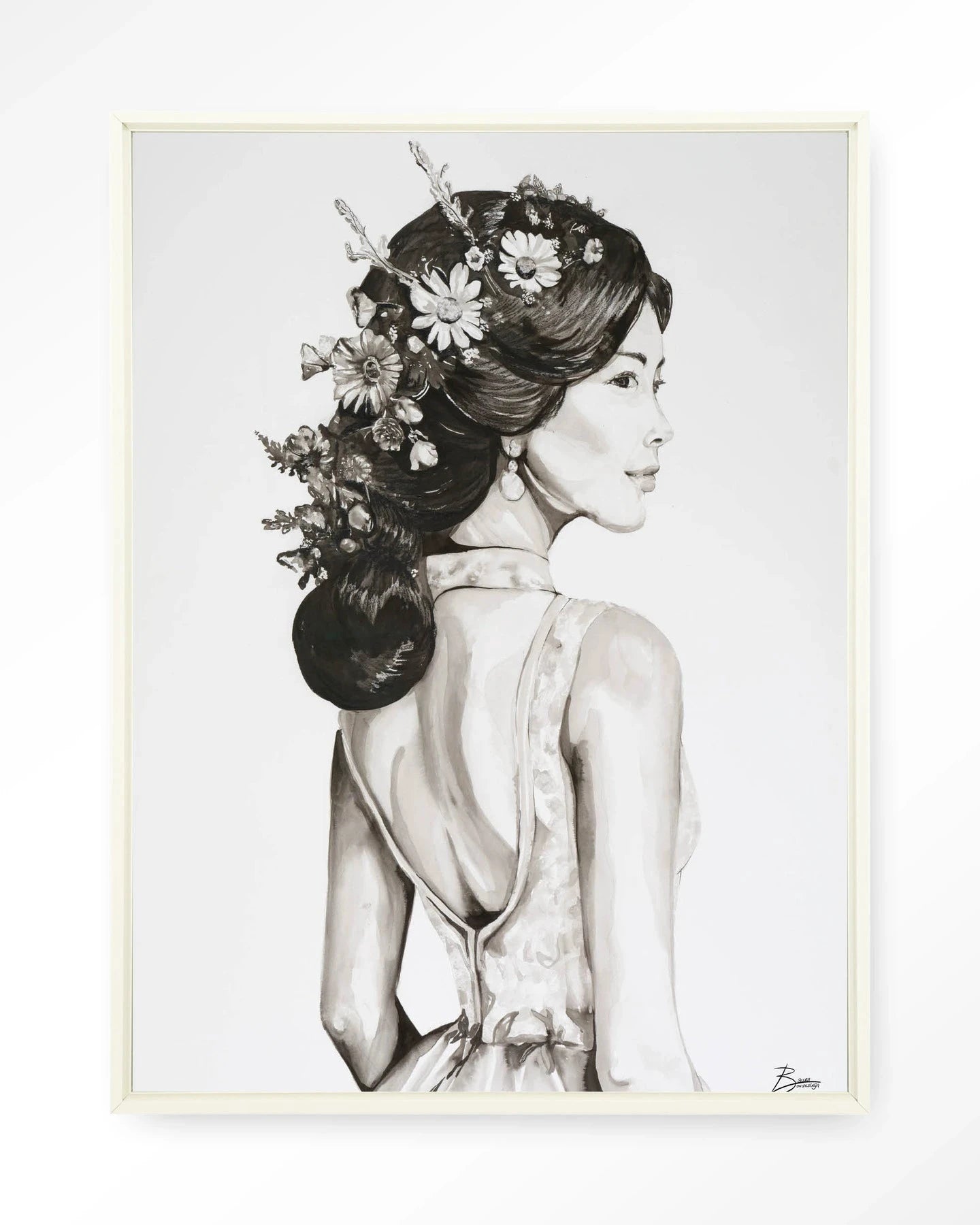 Lady With Blossom - Moderne Wanddecoratie | Artprint, Glass Art, Wandkleed by Urban Cotton