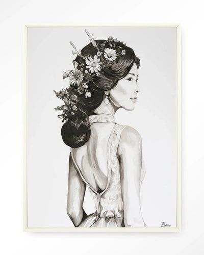 Lady With Blossom - Moderne Wanddecoratie | Artprint, Glass Art, Wandkleed by Urban Cotton