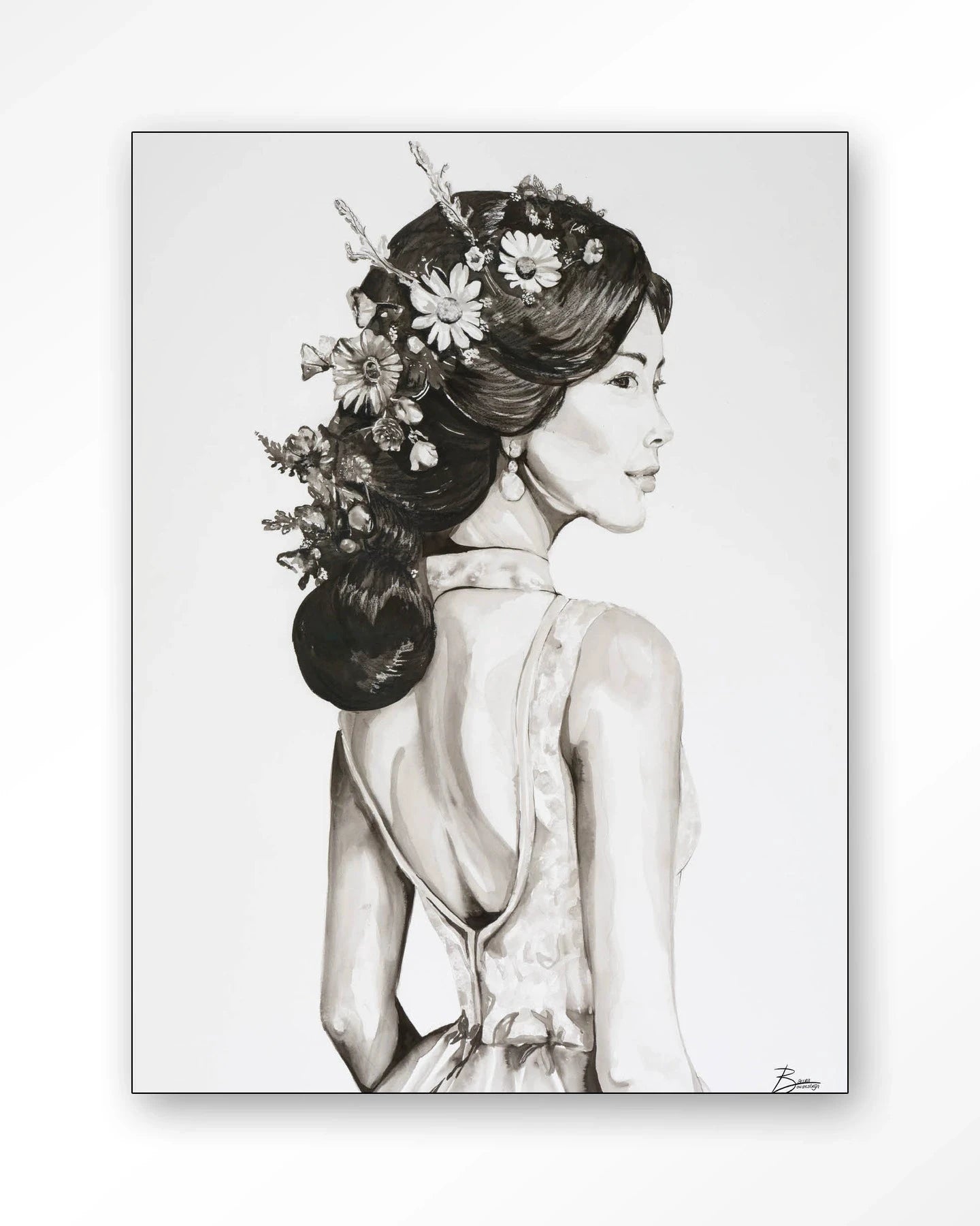 Lady With Blossom - Moderne Wanddecoratie | Artprint, Glass Art, Wandkleed by Urban Cotton
