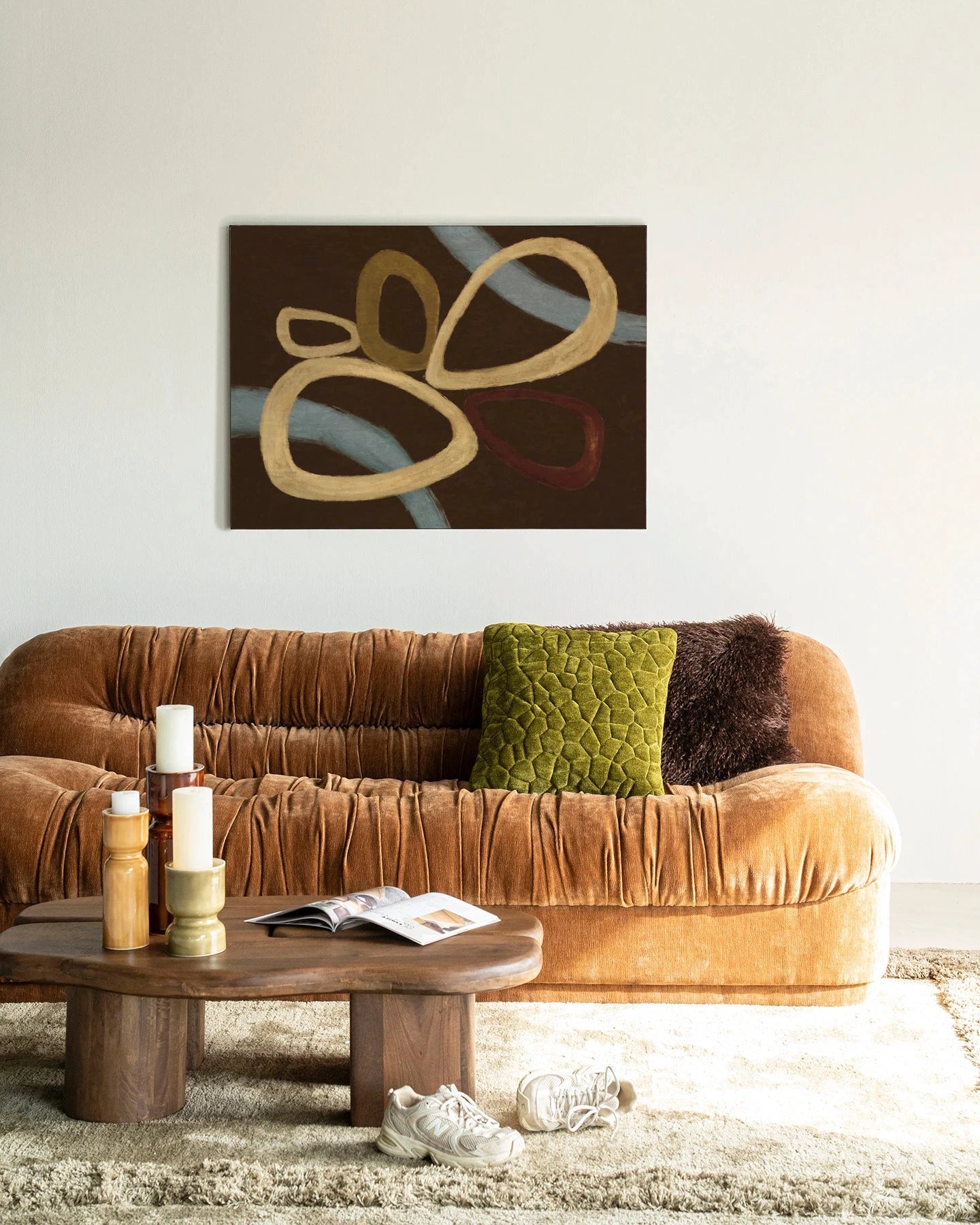 Ring Of Abstraction Brown - Moderne Wanddecoratie | Artprint, Glass Art, Wandkleed by Urban Cotton