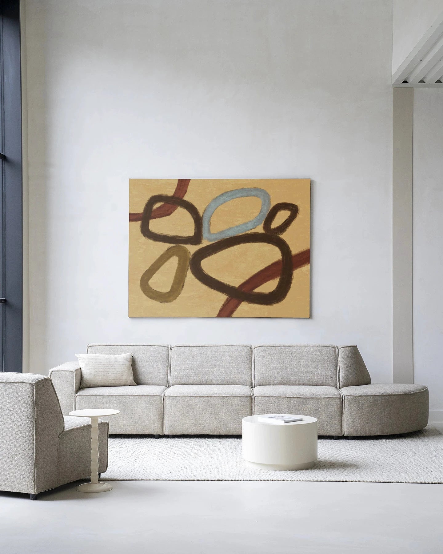 Ring Of Abstraction Yellow - Moderne Wanddecoratie | Artprint, Glass Art, Wandkleed by Urban Cotton