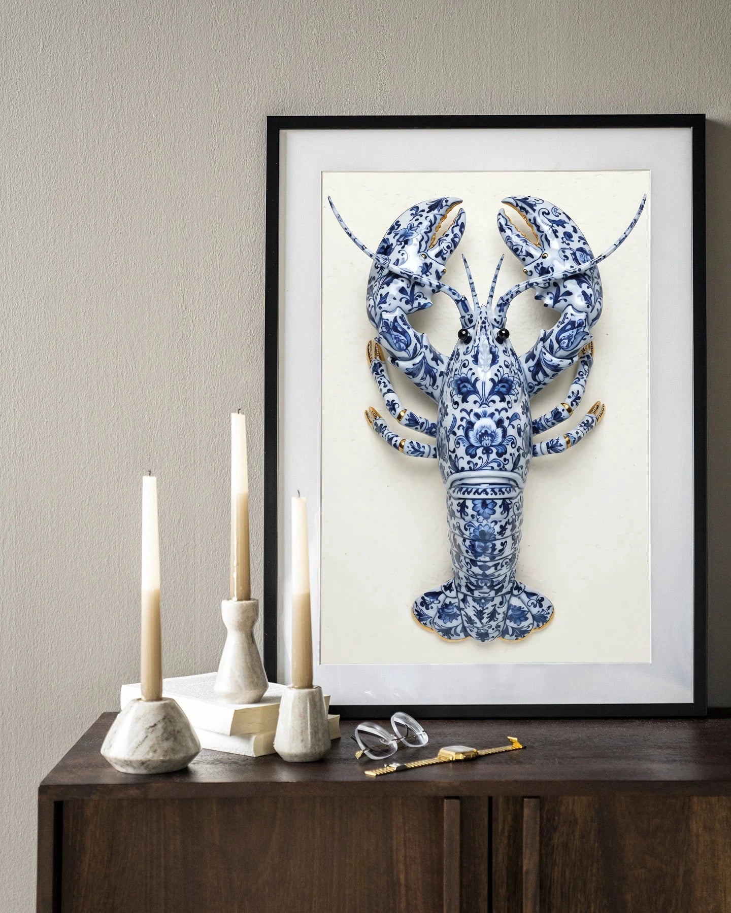 Blue Lobster - Moderne Wanddecoratie | Artprint, Glass Art, Wandkleed by Urban Cotton