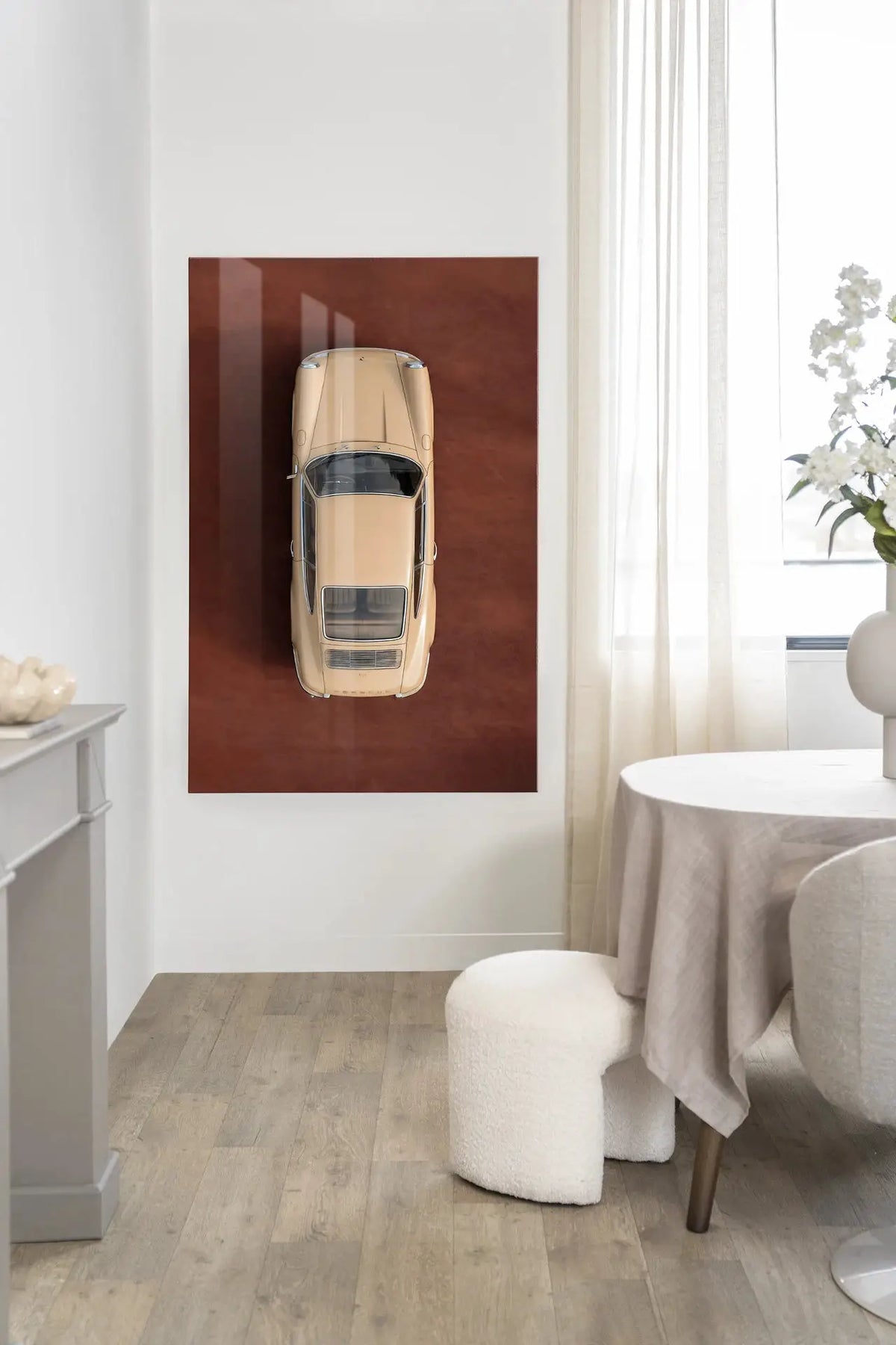 Topview Porsche Beige - Moderne Wanddecoratie | Artprint, Glass Art & Wandkleed by Urban Cotton