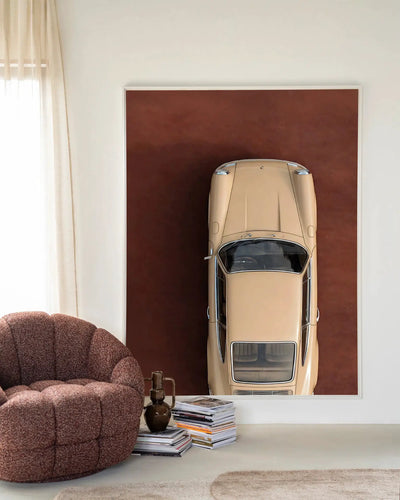 Topview Porsche Beige - Moderne Wanddecoratie | Artprint, Glass Art & Wandkleed by Urban Cotton