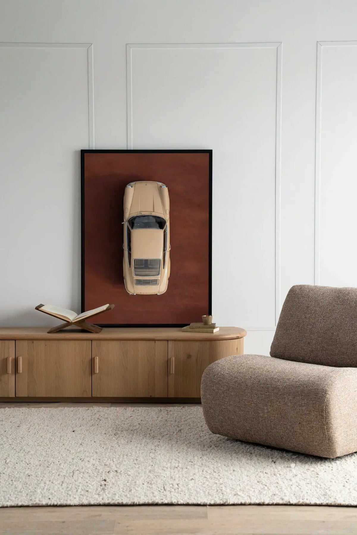 Topview Porsche Beige - Moderne Wanddecoratie | Artprint, Glass Art & Wandkleed by Urban Cotton