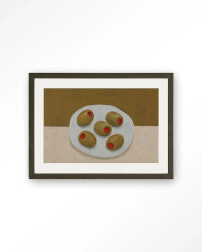 Olives On A Plate - Moderne Wanddecoratie | Artprint, Glass Art & Wandkleed by Urban Cotton