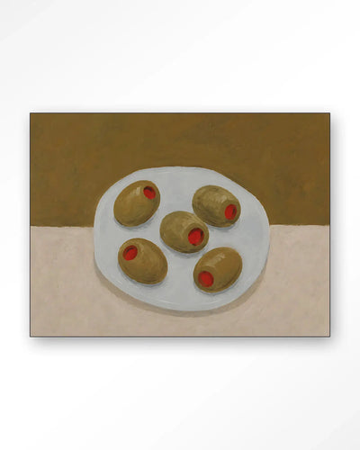 Olives On A Plate - Moderne Wanddecoratie | Artprint, Glass Art & Wandkleed by Urban Cotton