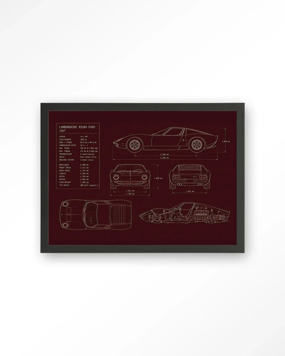 Red Print Lamborghini - Moderne Wanddecoratie | Artprint, Glass Art & Wandkleed by Urban Cotton