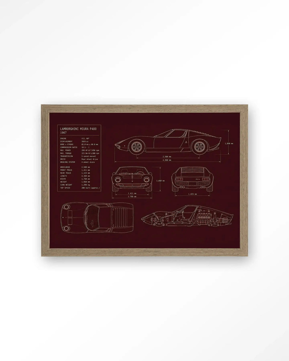 Red Print Lamborghini - Moderne Wanddecoratie | Artprint, Glass Art & Wandkleed by Urban Cotton
