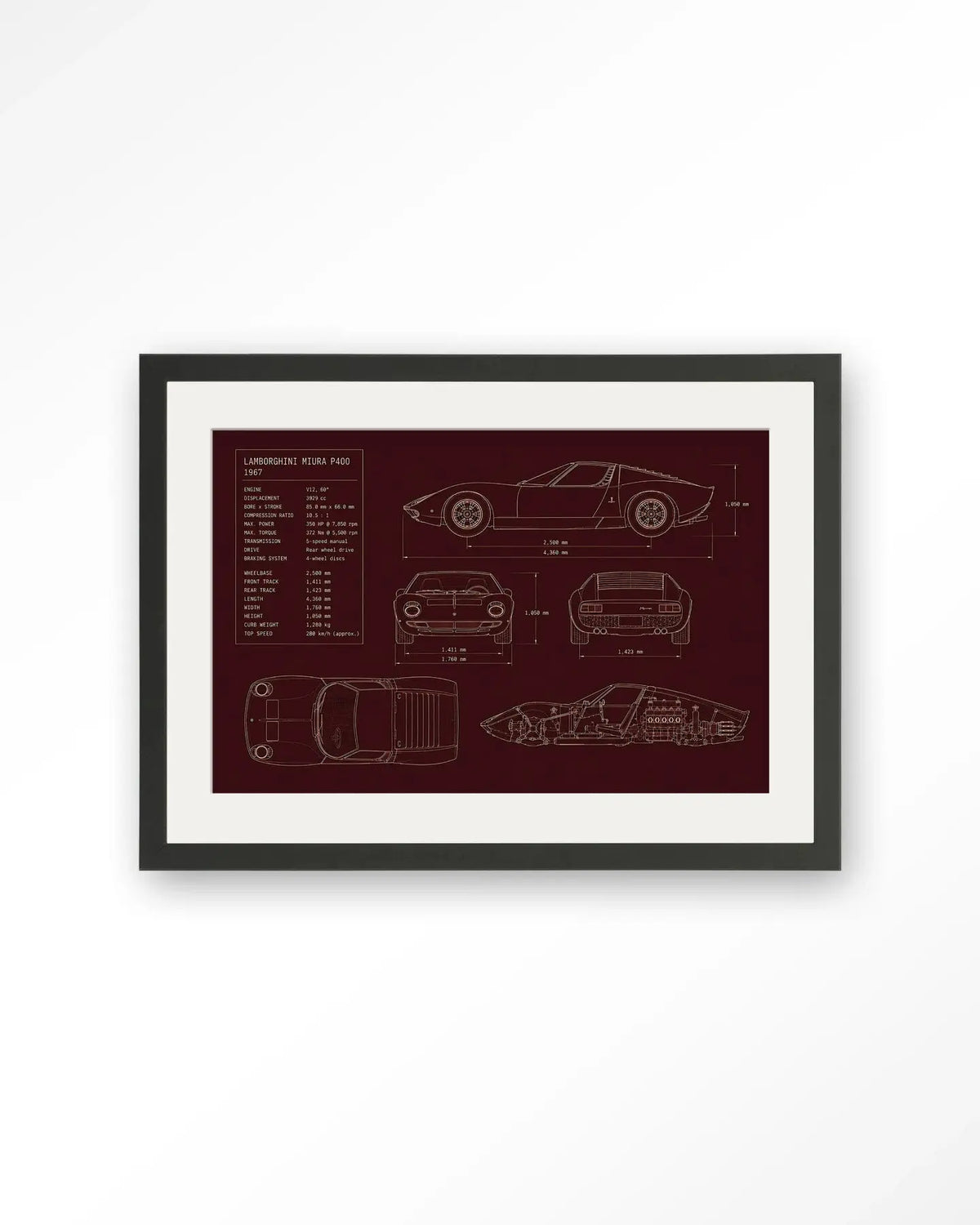 Red Print Lamborghini - Moderne Wanddecoratie | Artprint, Glass Art & Wandkleed by Urban Cotton