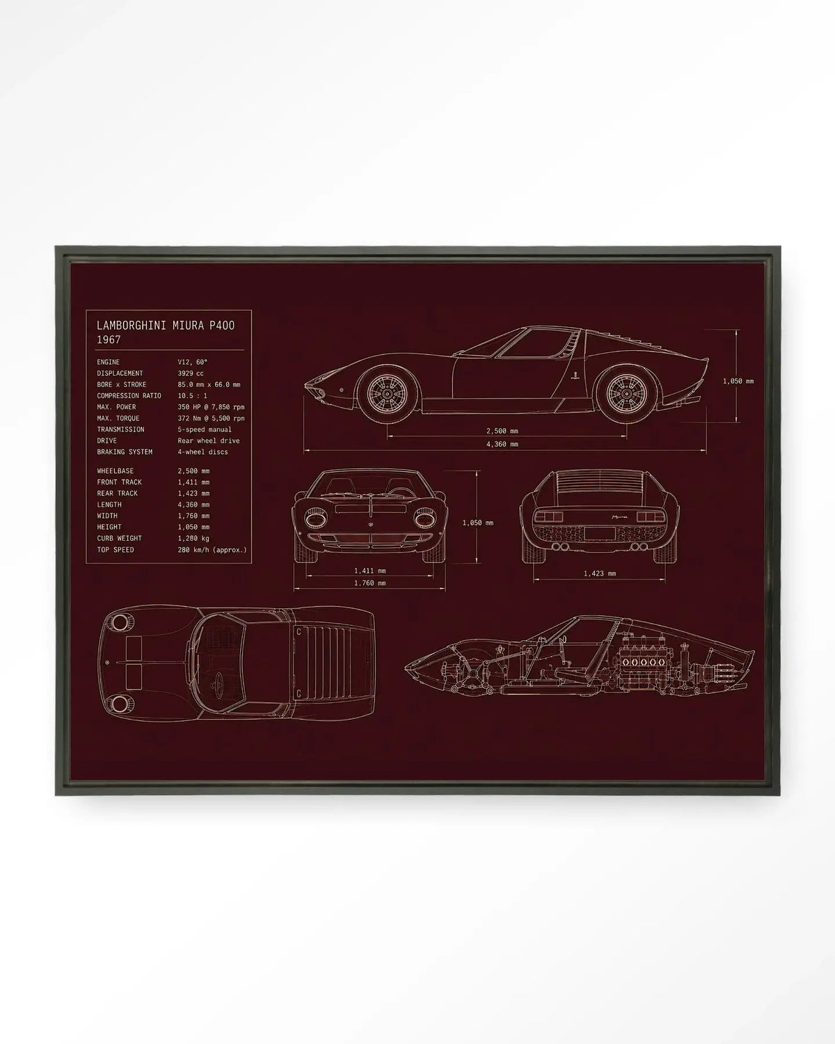 Red Print Lamborghini - Moderne Wanddecoratie | Artprint, Glass Art & Wandkleed by Urban Cotton