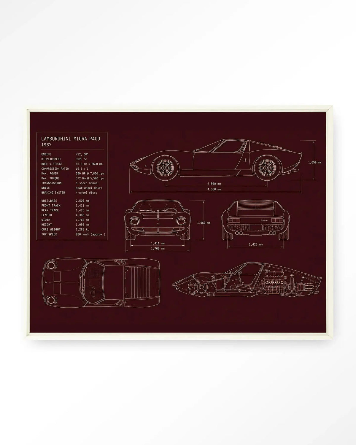 Red Print Lamborghini - Moderne Wanddecoratie | Artprint, Glass Art & Wandkleed by Urban Cotton