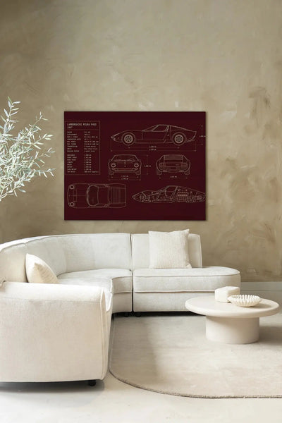 Red Print Lamborghini - Moderne Wanddecoratie | Artprint, Glass Art & Wandkleed by Urban Cotton