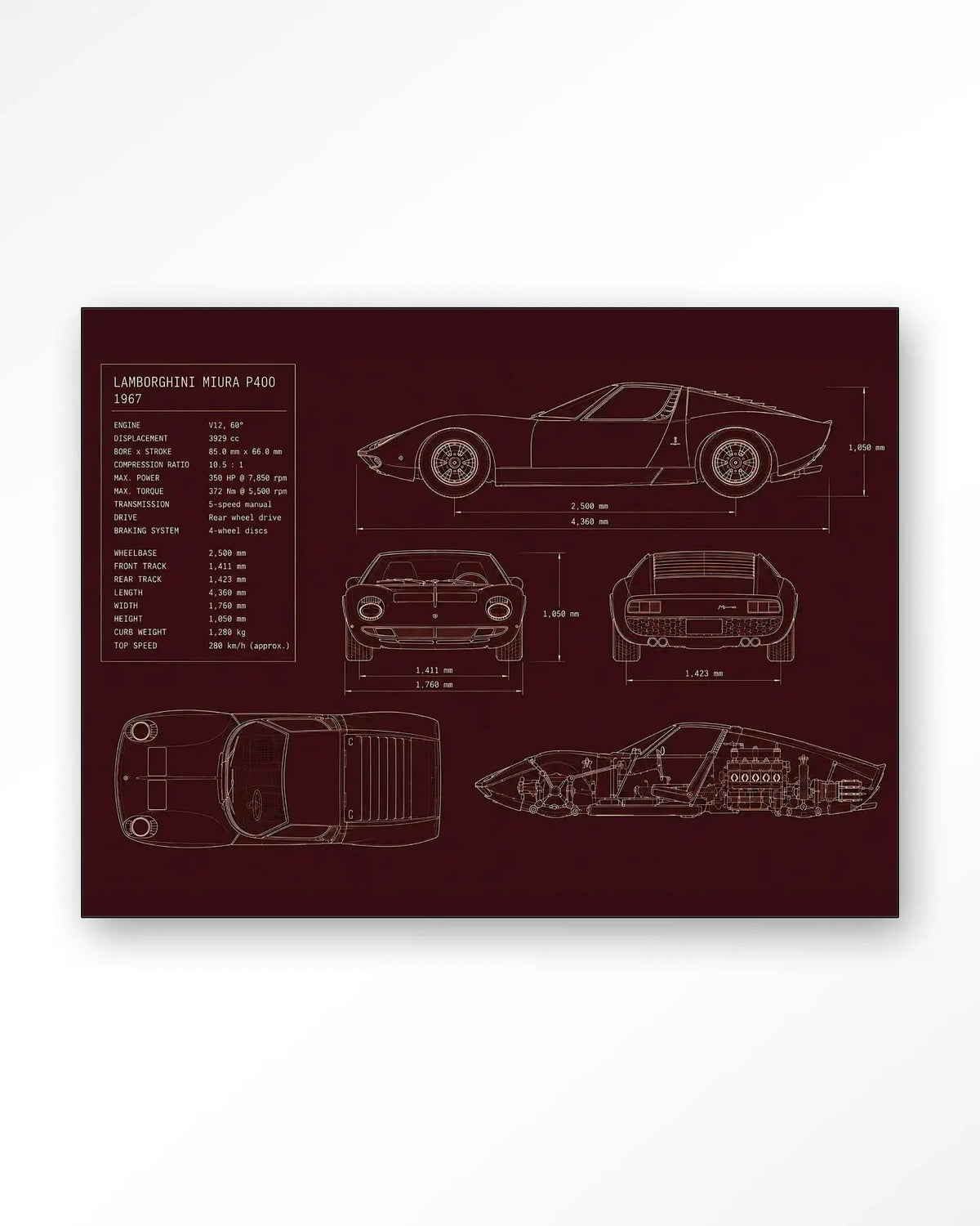 Red Print Lamborghini - Moderne Wanddecoratie | Artprint, Glass Art & Wandkleed by Urban Cotton