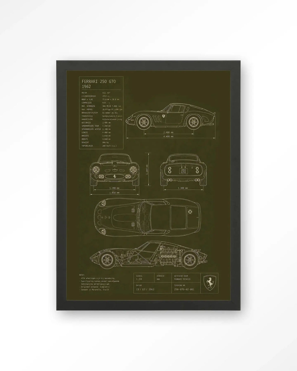 Green Print Ferrari - Moderne Wanddecoratie | Artprint, Glass Art & Wandkleed by Urban Cotton