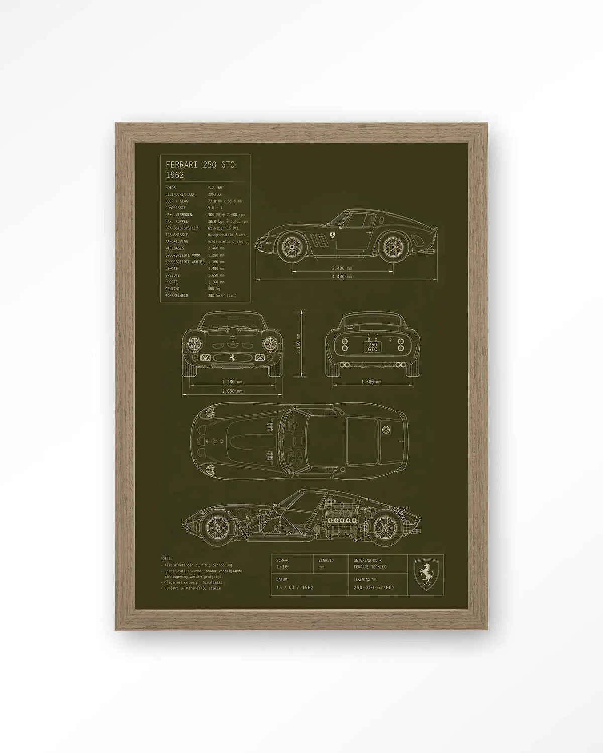 Green Print Ferrari - Moderne Wanddecoratie | Artprint, Glass Art & Wandkleed by Urban Cotton
