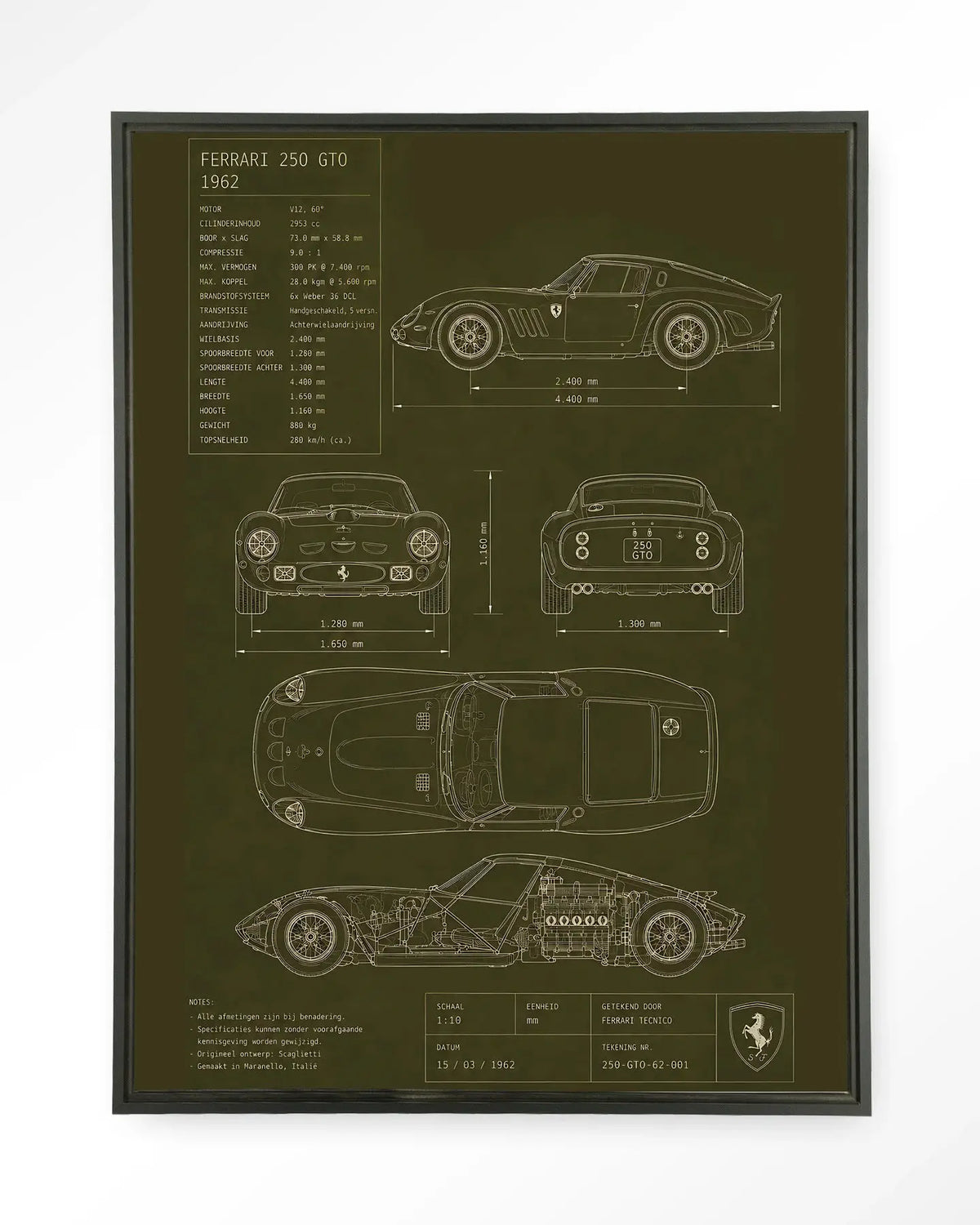 Green Print Ferrari - Moderne Wanddecoratie | Artprint, Glass Art & Wandkleed by Urban Cotton