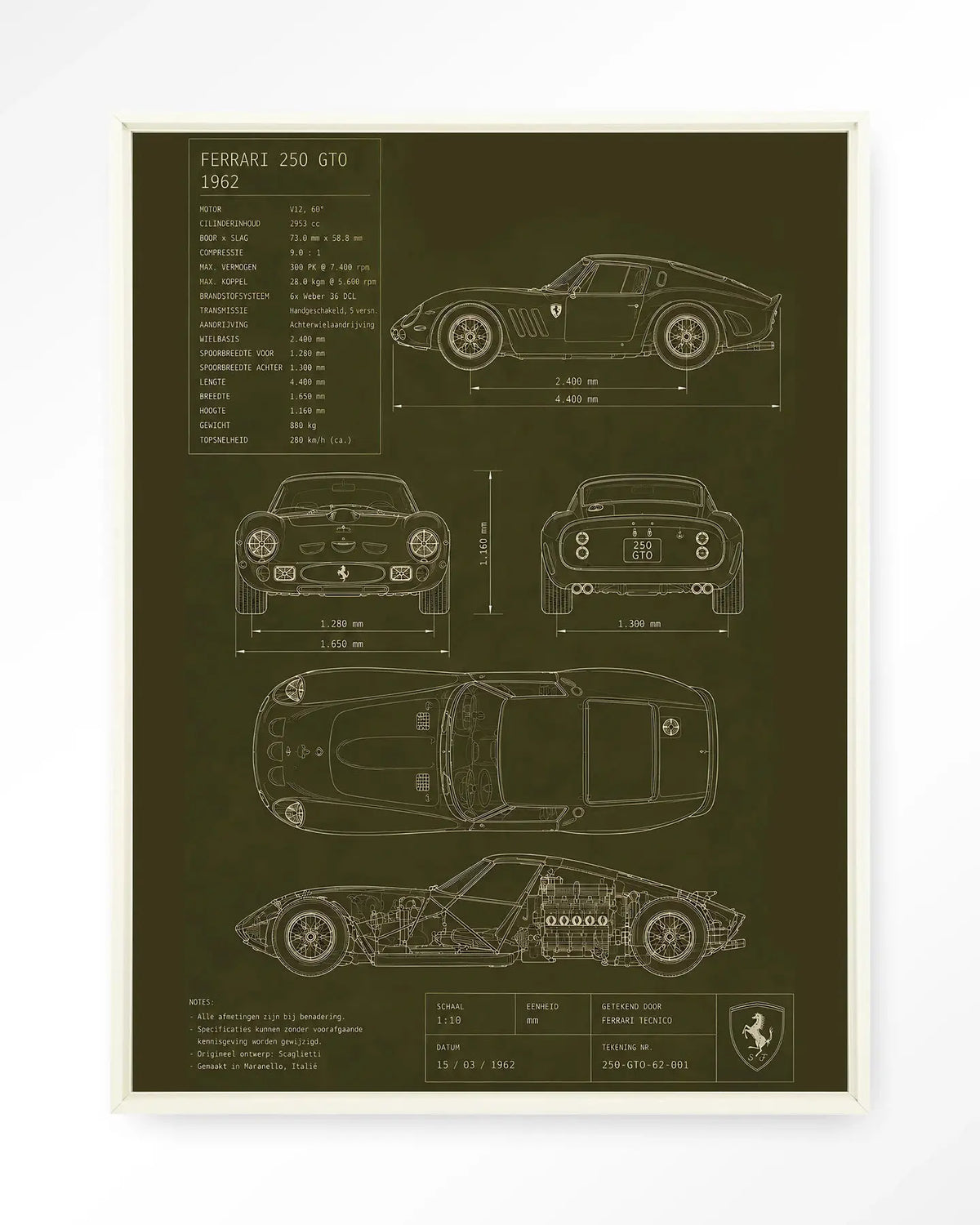 Green Print Ferrari - Moderne Wanddecoratie | Artprint, Glass Art & Wandkleed by Urban Cotton