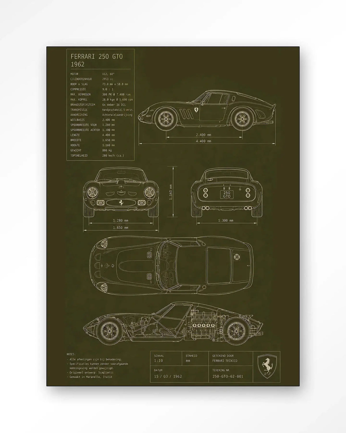 Green Print Ferrari - Moderne Wanddecoratie | Artprint, Glass Art & Wandkleed by Urban Cotton