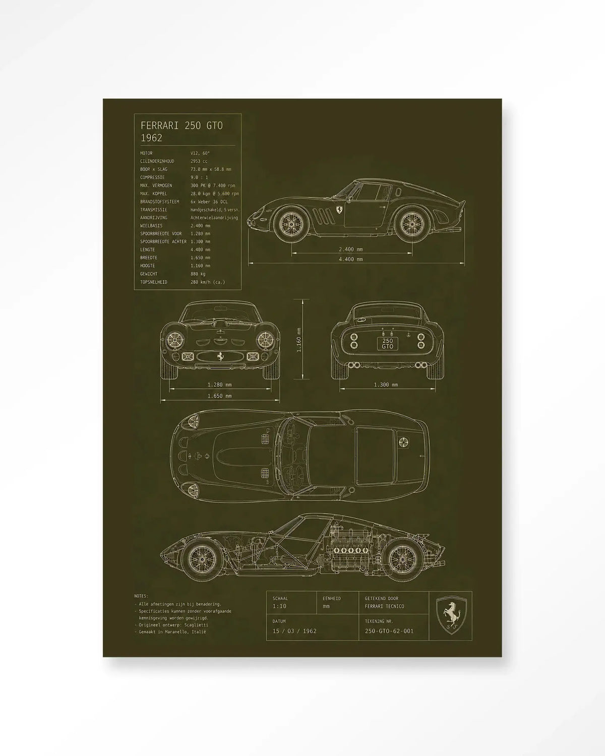 Green Print Ferrari - Moderne Wanddecoratie | Artprint, Glass Art & Wandkleed by Urban Cotton