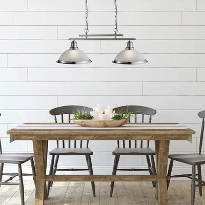 Hanglamp Bistro 2Lt - Satin Silver Metal & Glass by Searchlight