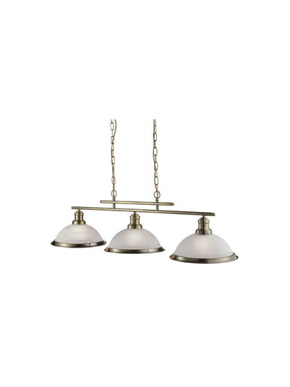 Bistro 3Lt Bar Pendant - Antique Brass Metal & Acid Glass