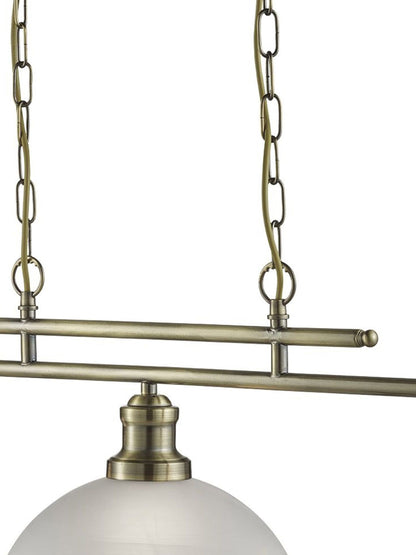 Bistro 3Lt Bar Pendant - Antique Brass Metal & Acid Glass