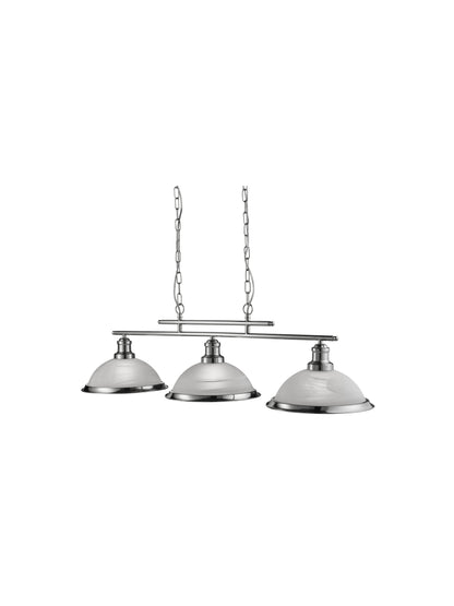 Bistro  3Lt Bar Pendant - Satin Silver Metal & Acid Glass