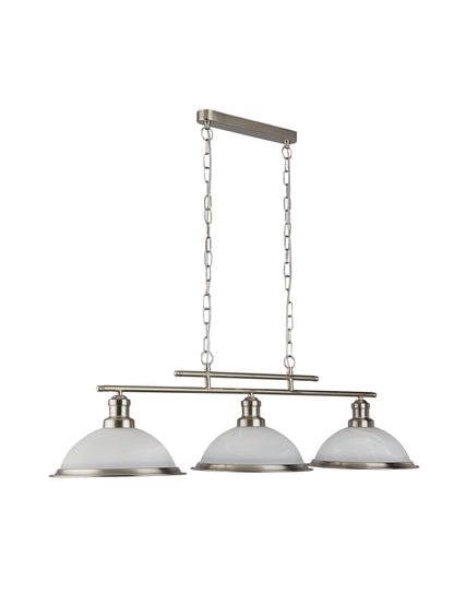 Bistro  3Lt Bar Pendant - Satin Silver Metal & Acid Glass
