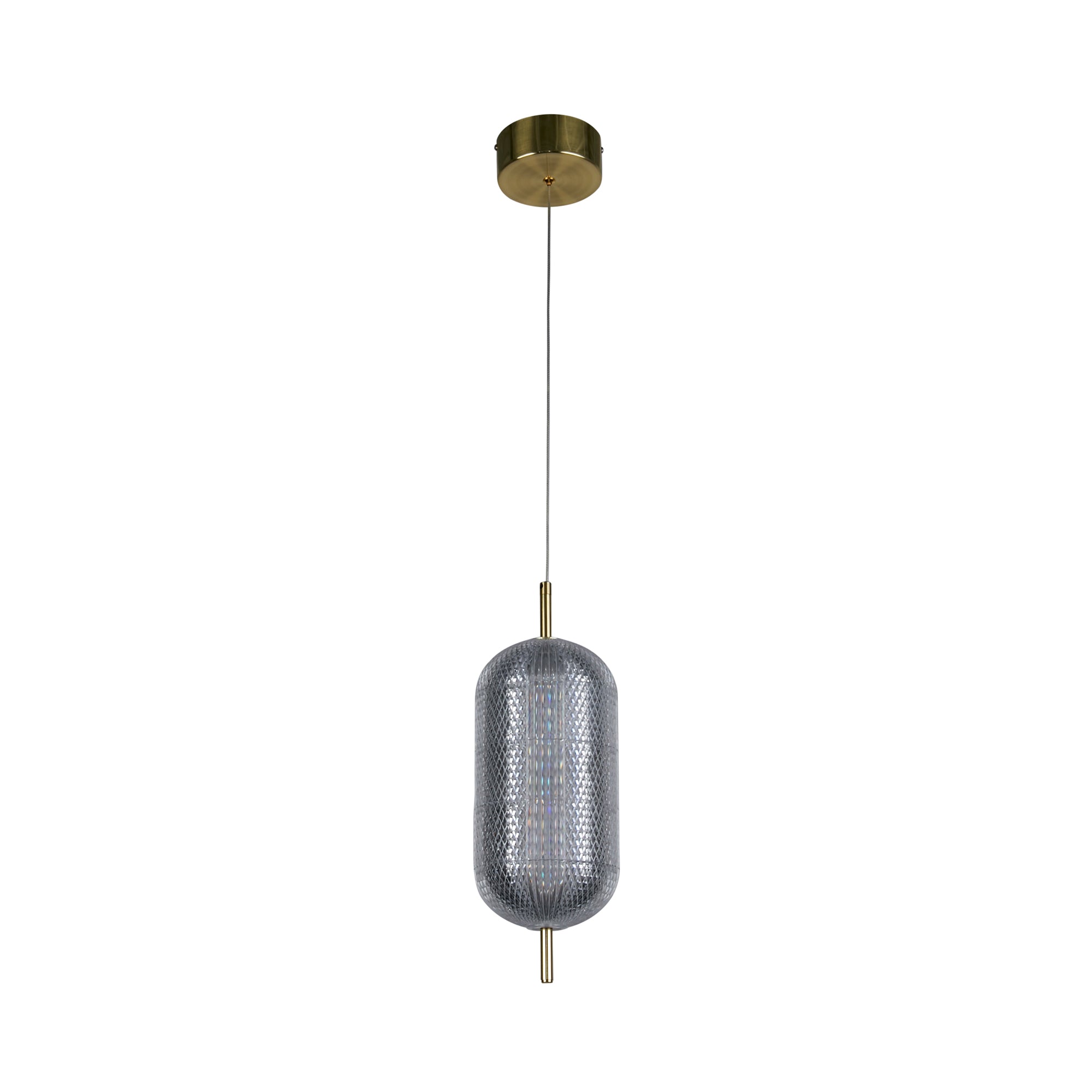 Capsule LED Pendant, Satin Brass Metal and Acrylic Shade