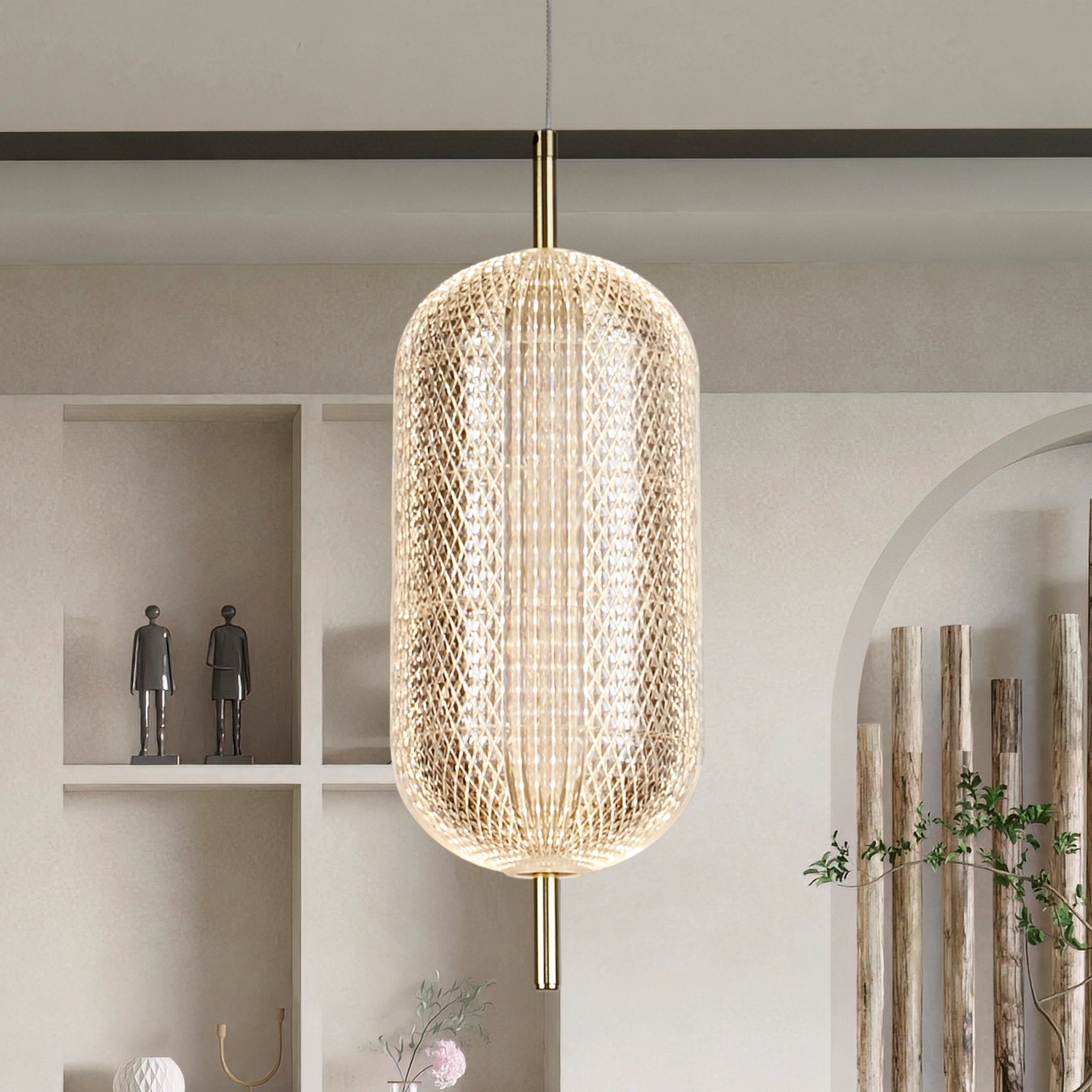 Hanglamp Capsule LED - Satin Brass Metal and Acrylic Shade by Searchlight