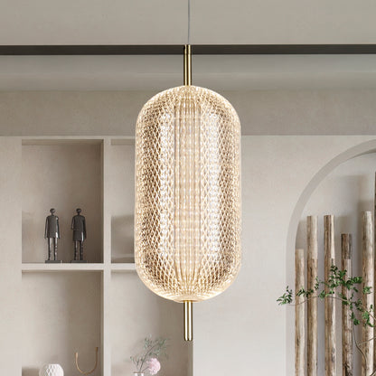 Capsule LED Pendant, Satin Brass Metal and Acrylic Shade