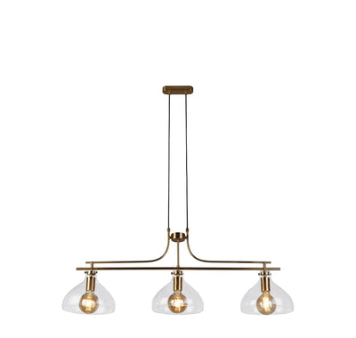 Hanglamp Margarita 3Lt Brass Metal & Clear Glass by Searchlight