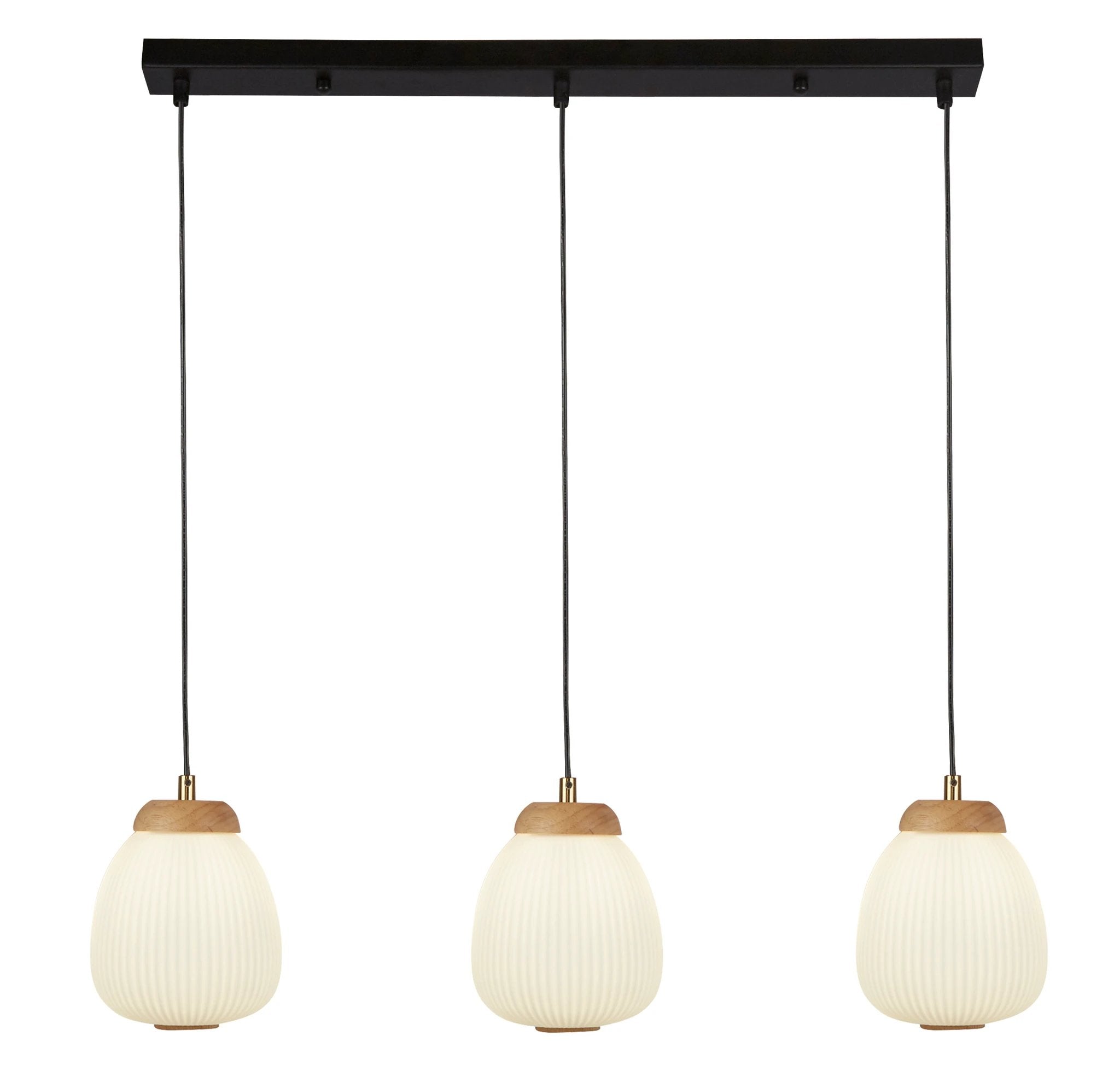 Hanglamp Ella 3Lt - Black Metal & Opal Ribbed Glass by Searchlight