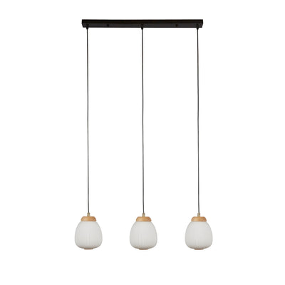Hanglamp Ella 3Lt - Black Metal & Opal Ribbed Glass by Searchlight
