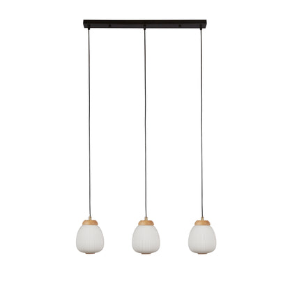 Ella 3Lt Pendant - Black Metal & Opal Ribbed Glass