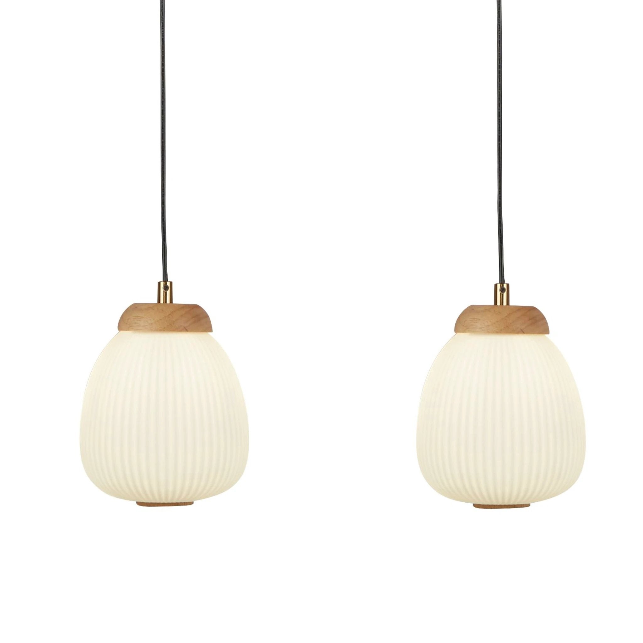 Hanglamp Ella 3Lt - Black Metal & Opal Ribbed Glass by Searchlight