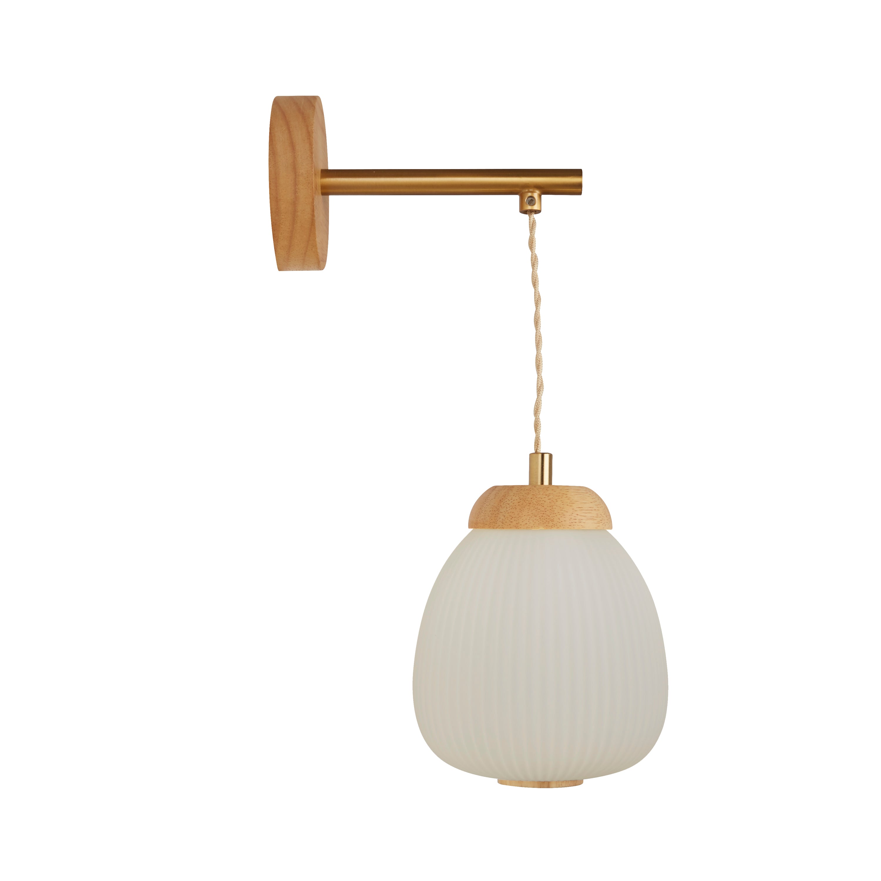 Ella Wall light - Brass Metal, Wood & Opal Ribbed Glass