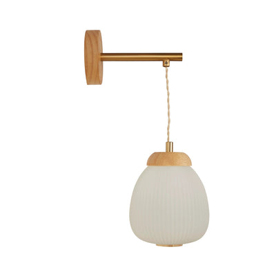 Wandlamp Ella - Brass Metal, Wood & Opal Ribbed Glass by Searchlight