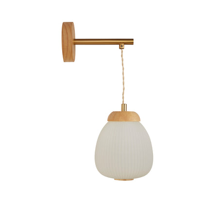 Ella Wall light - Brass Metal, Wood & Opal Ribbed Glass