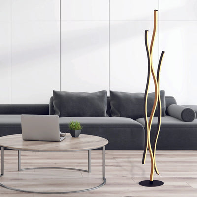 Vloerlamp Bloom - Black Metal & Wood Effect by Searchlight
