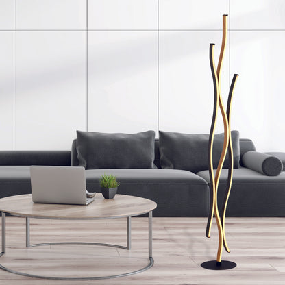 Bloom Floor Lamp - Black Metal & Wood Effect