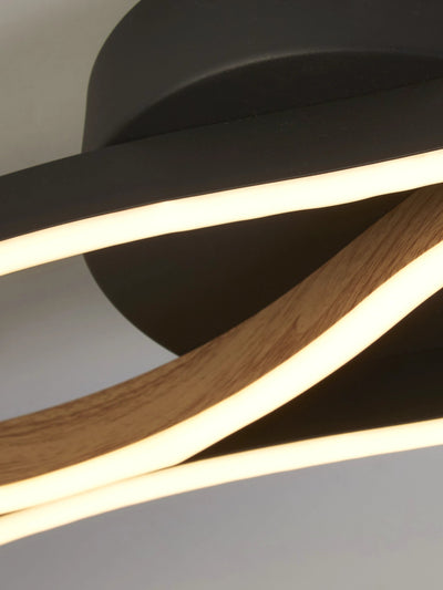 Plafondlamp Bloom Flush - Black Metal & Wood Effect by Searchlight