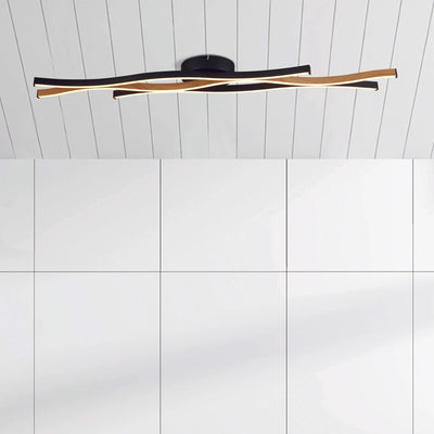 Plafondlamp Bloom Flush - Black Metal & Wood Effect by Searchlight