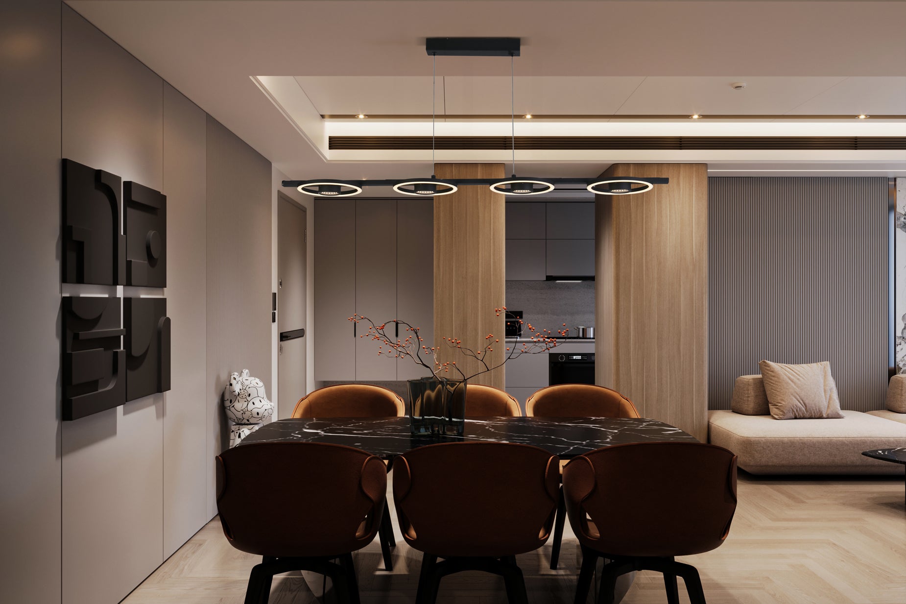 Space 4Lt LED Bar Pendant, Black Metal