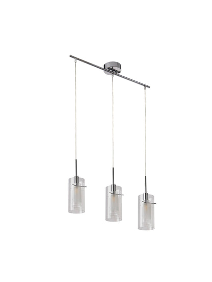 Duo I  3Lt Bar Pendant - Chrome Metal & Double Glass