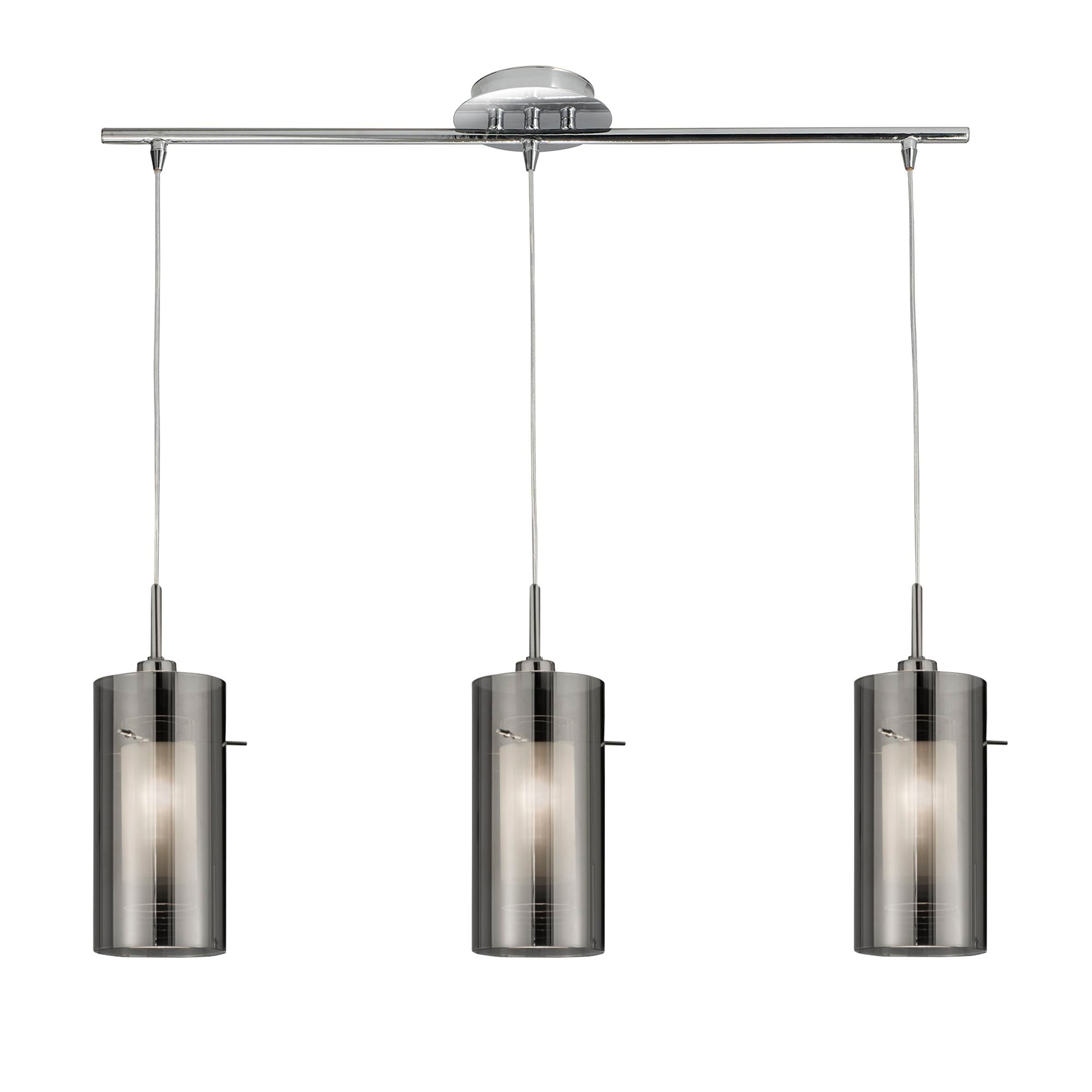 Duo II 3Lt Bar Pendant - Satin Silver & Smoked Glass