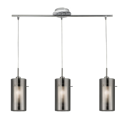 Duo II 3Lt Bar Pendant - Satin Silver & Smoked Glass